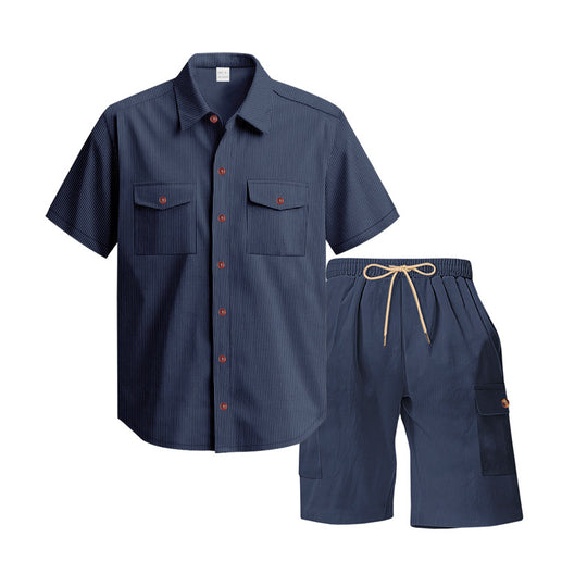 Herren komfortables Freizeitoutfit mit Kurzarmhemd und lockeren Shorts Heidi-Mode