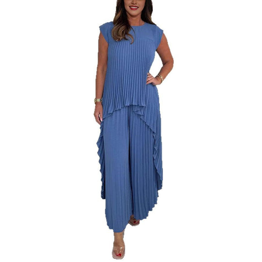 Damen elegantes Plissee-Jumpsuit mit asymmetrischem Saum und fließendem Design Heidi-Mode