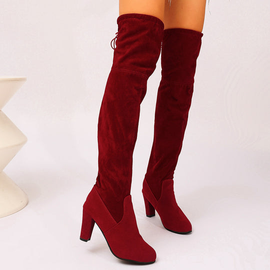 Damen Overknee-Stiefel mit modernem Design und elegantem Blockabsatz Heidi-Mode