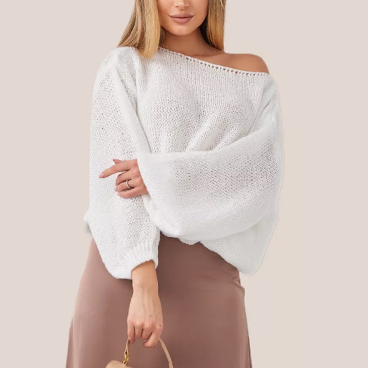 Damen Flauschiger Off-Shoulder Pullover mit überschnittenen Schultern Heidi-Mode