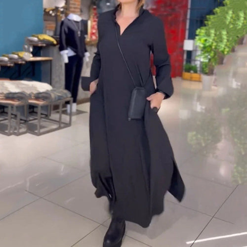 Damen Langarmkleid mit elegantem Stehkragen und Seitenschlitzen Heidi-Mode