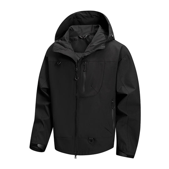 Herren technische Outdoor-Jacke mit Gewebe und verstellbarem Kapuzensystem Heidi-Mode
