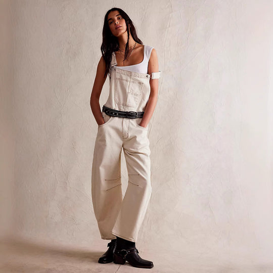 Damen Lässige Denim-Latzhose mit Weit geschnittenem Bein Heidi-Mode