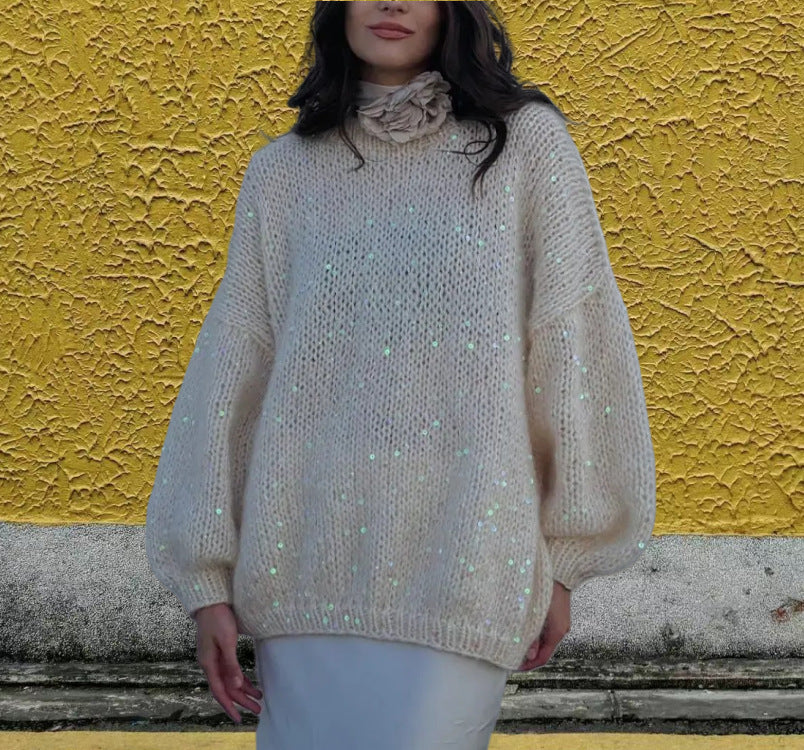 Damen Glitzernder Strickpullover mit weitem Schnitt und eleganten Akzenten Heidi-Mode