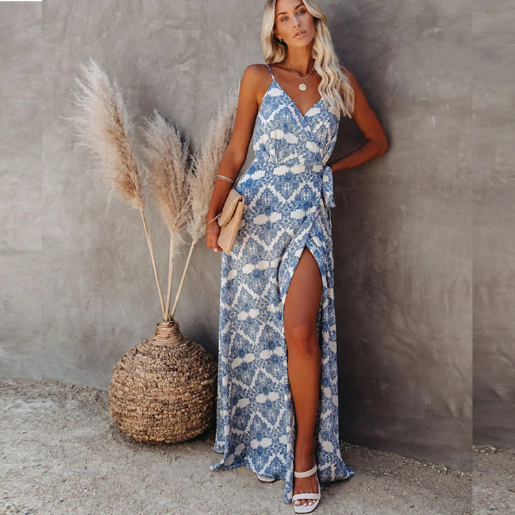 Damen elegantes Maxi-Kleid mit Chic-Wickel-design und seitlichem Schlitz Heidi-Mode