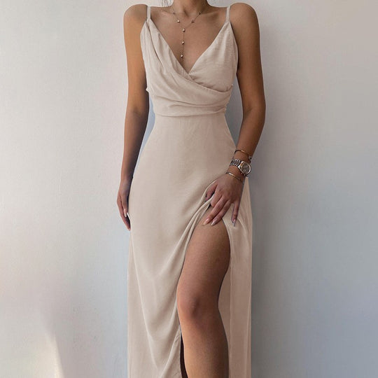 Damen Elegantes Maxikleid mit schickem Wickelausschnitt und verführerischem Schlitz Heidi-Mode