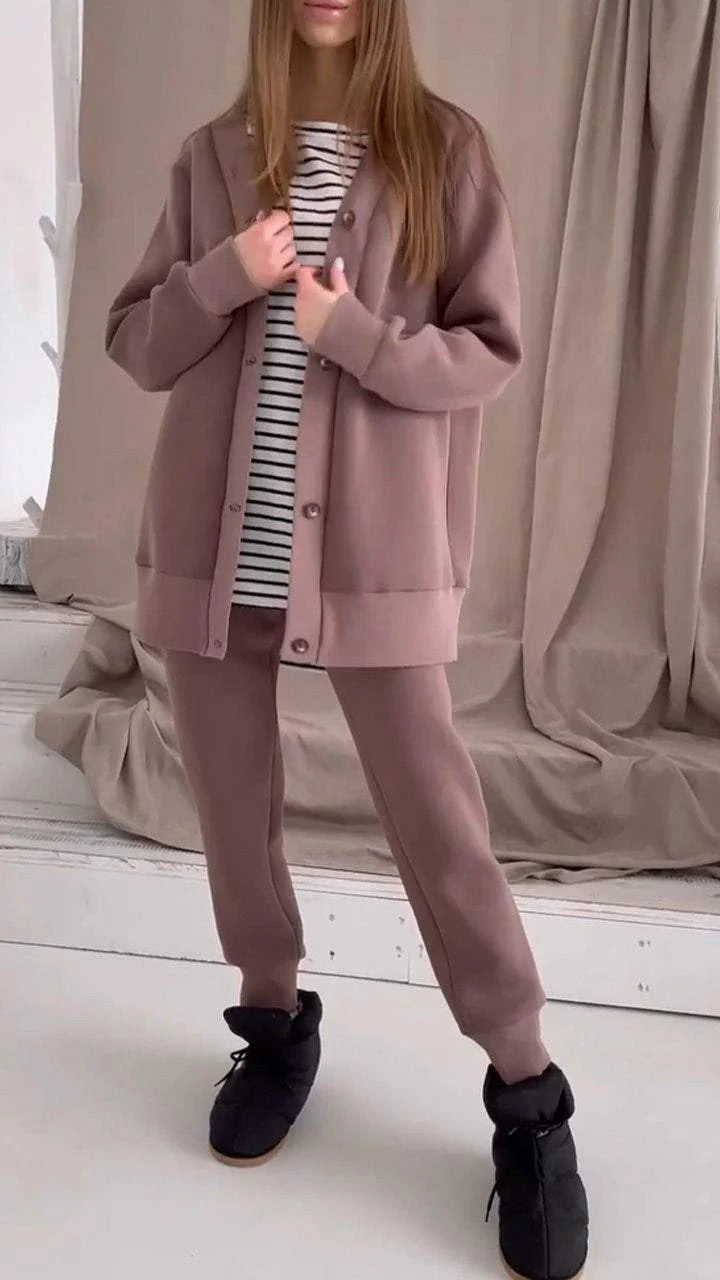 Damen lässige Oversized Sweatjacke mit Knöpfen Heidi-Mode
