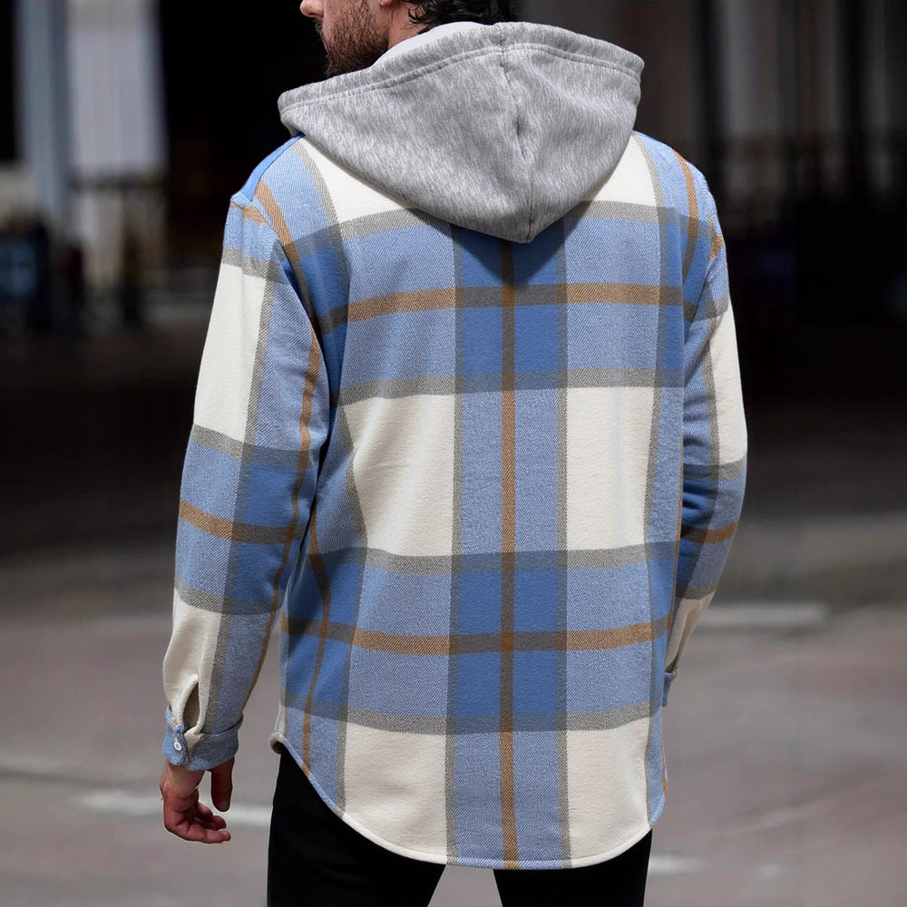Herren Flanelljacke im lässigen Karomuster mit Kapuze und zwei Taschen Heidi-Mode