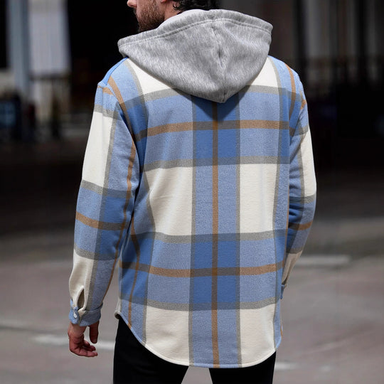 Herren Flanelljacke im lässigen Karomuster mit Kapuze und zwei Taschen Heidi-Mode
