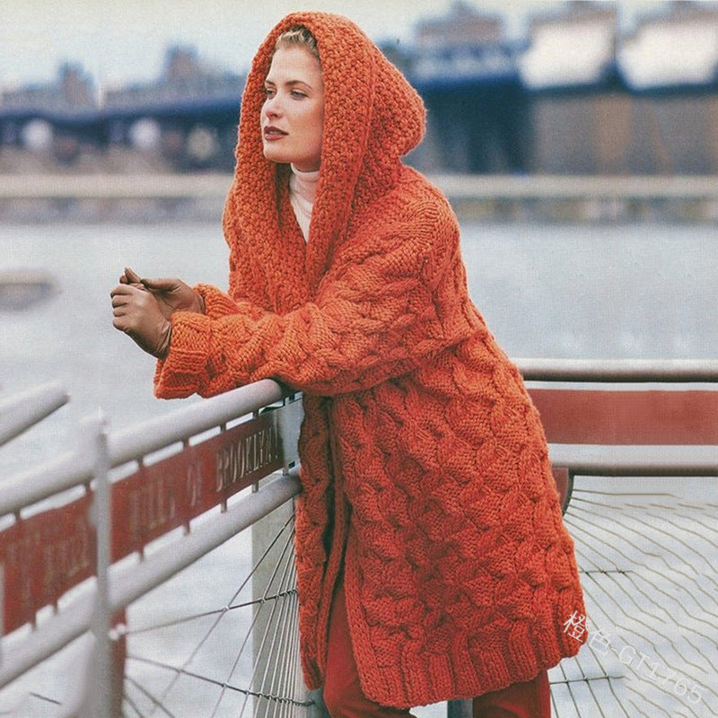 Damen oversized Grobstrickmantel mit Kapuze Heidi-Mode