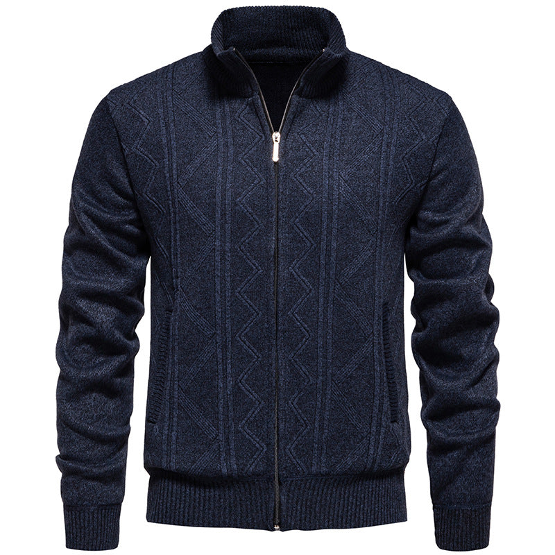 Herren Strickjacke mit Zopfmuster und hohem Stehkragen Heidi-Mode