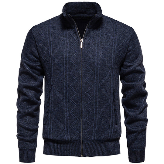 Herren Strickjacke mit Zopfmuster und hohem Stehkragen Heidi-Mode