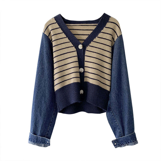 Damen modische Strickjacke mit modernen Streifen-Design und Raglanärmeln Heidi-Mode