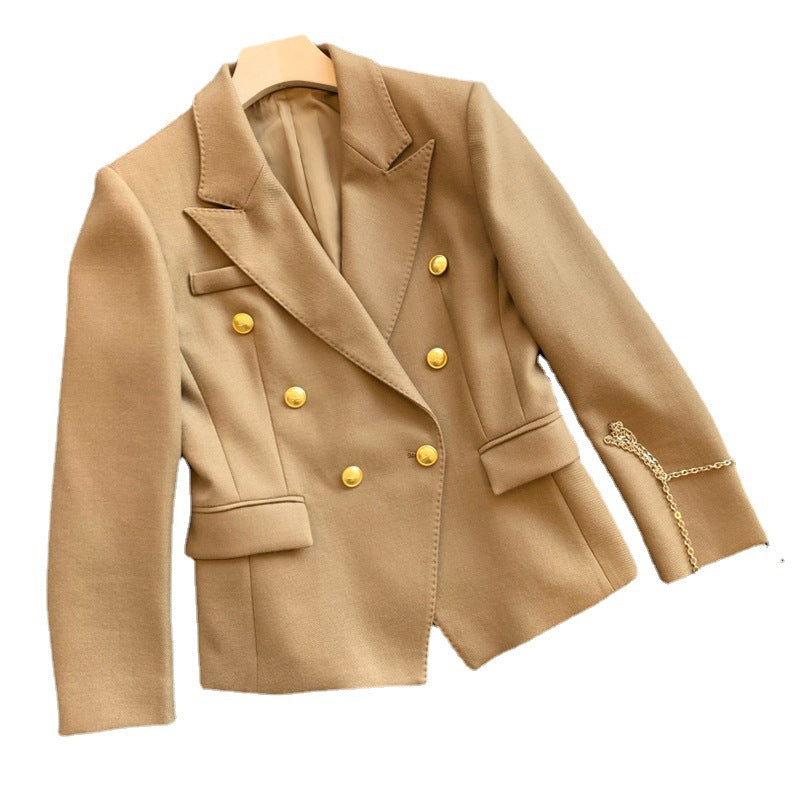 Damen gefütterter Blazer mit doppelter Knopfleiste und goldenen Akzenten Heidi-Mode