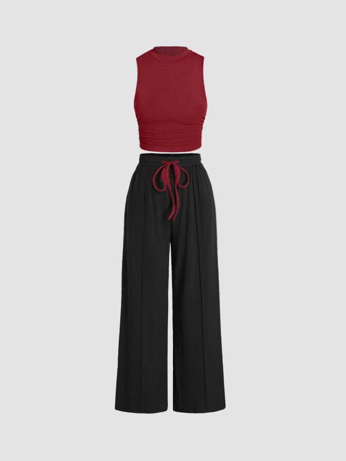 Damen lässiges Oberteil und weit geschnittene Hose Set Heidi-Mode