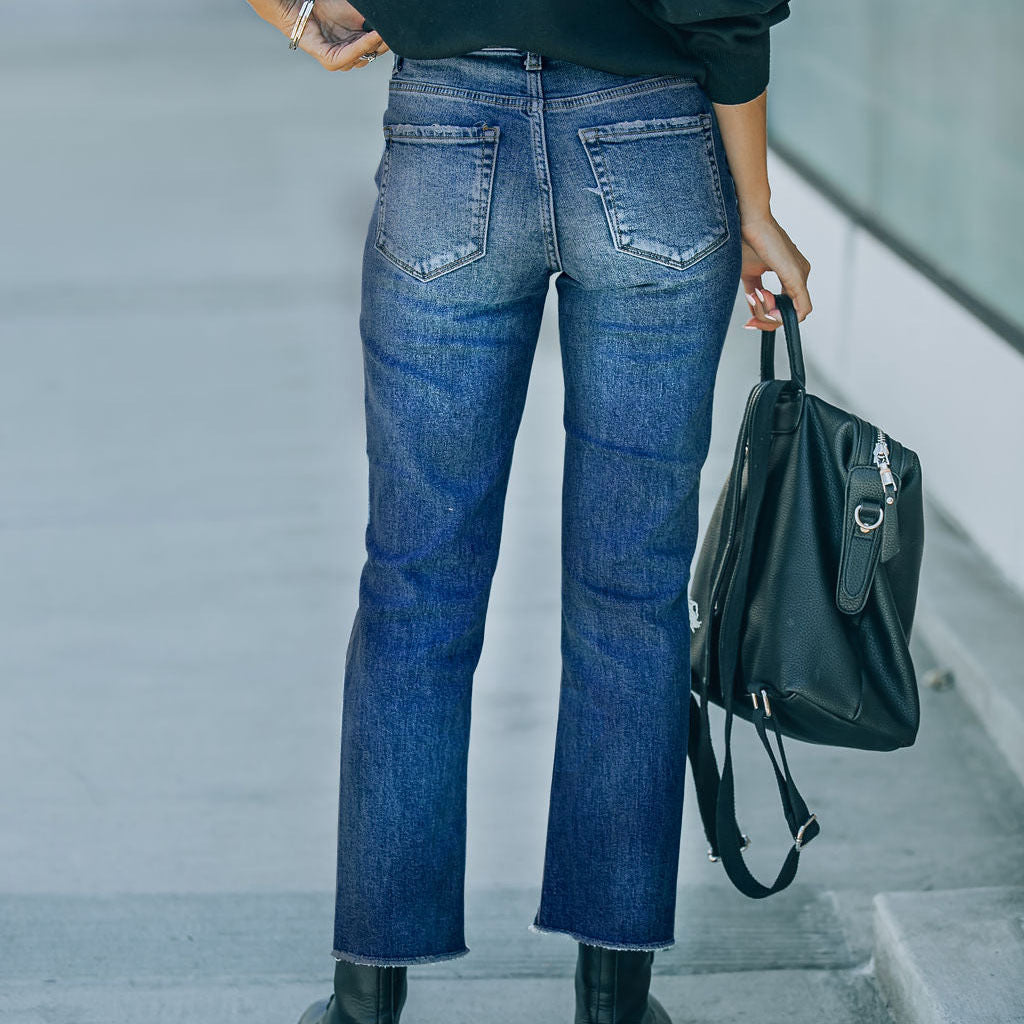 Damen Mom-Jeans im lässigen Used-Look mit modischen Rissen Heidi-Mode