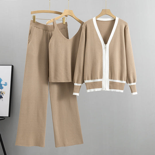 Heidi-Mode | Effortless Elegant Knit Satz Dreiteiliges Outfit für Frauen