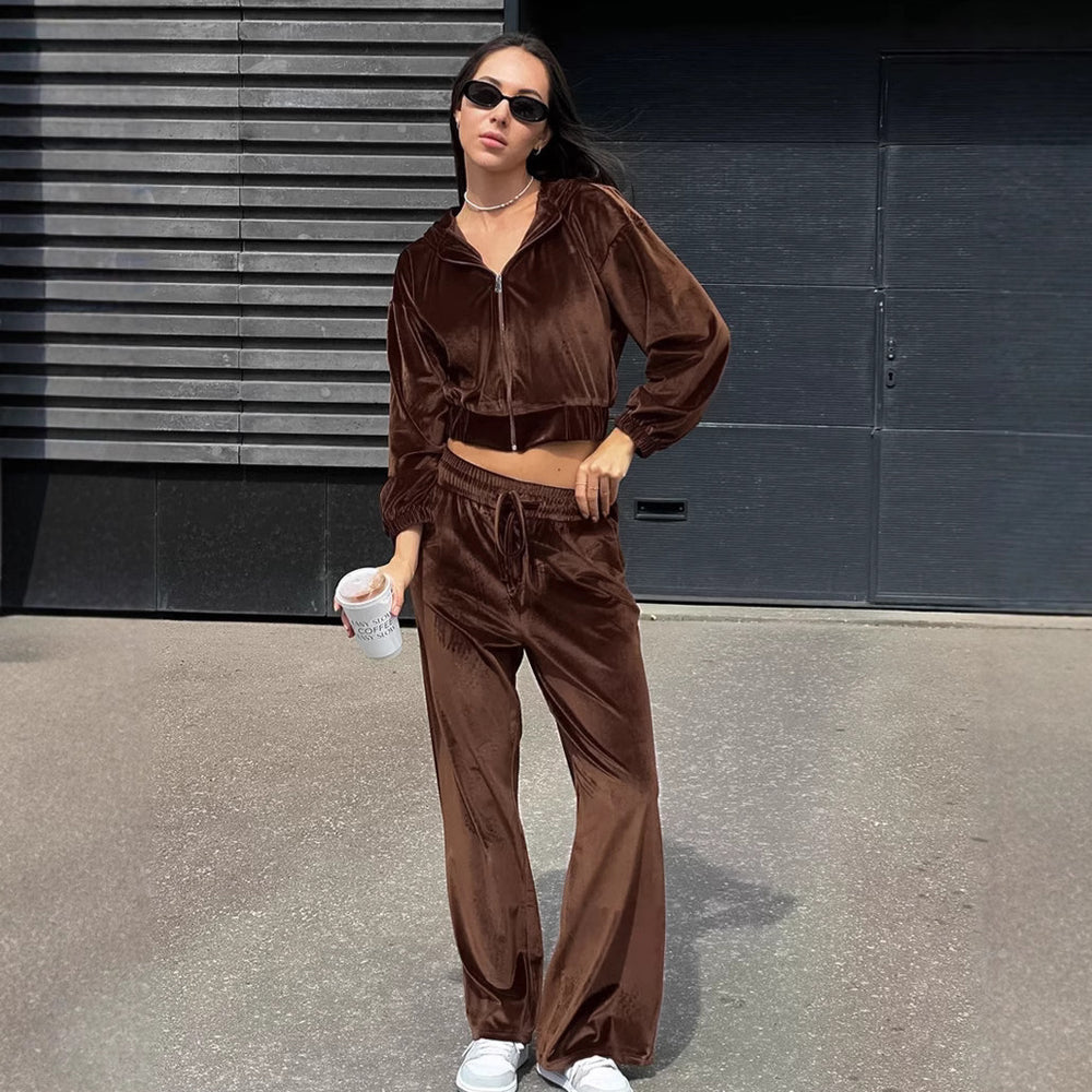 Damen bequemer Sportanzug mit lockerer Passform und Kapuzenjacke Heidi-Mode