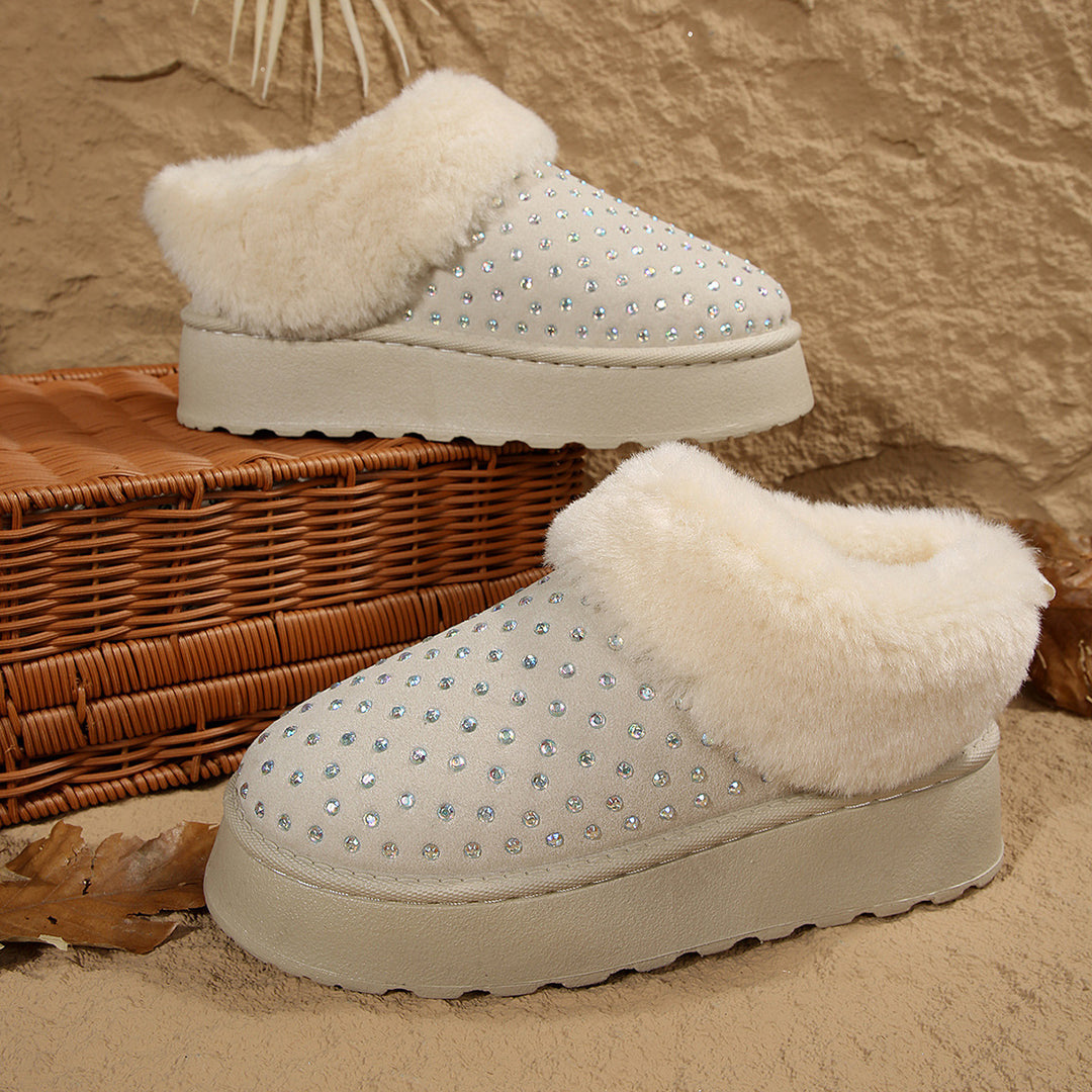 Damen Flauschige Hausschuhe mit Funkelnden Verzierungen und Warmem Futter Heidi-Mode