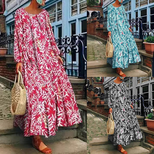 Damen Langes Sommerkleid mit floralem Druck und weit schwingendem Rock Heidi-Mode