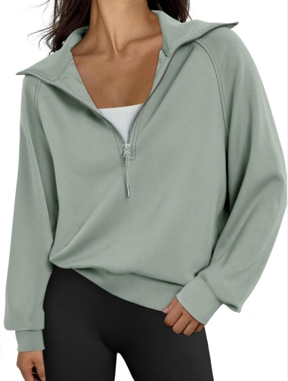 Damen lässiger Sweatpullover mit hohem Kragen und Reißverschluss Heidi-Mode