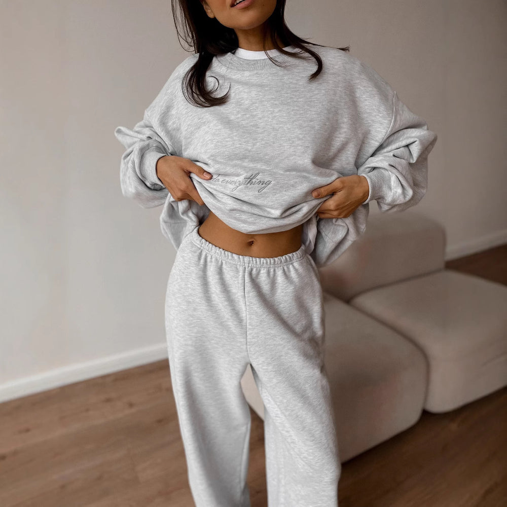 Damen lässiges Sweater und Jogginghose-Set mit lockerer Passform Heidi-Mode
