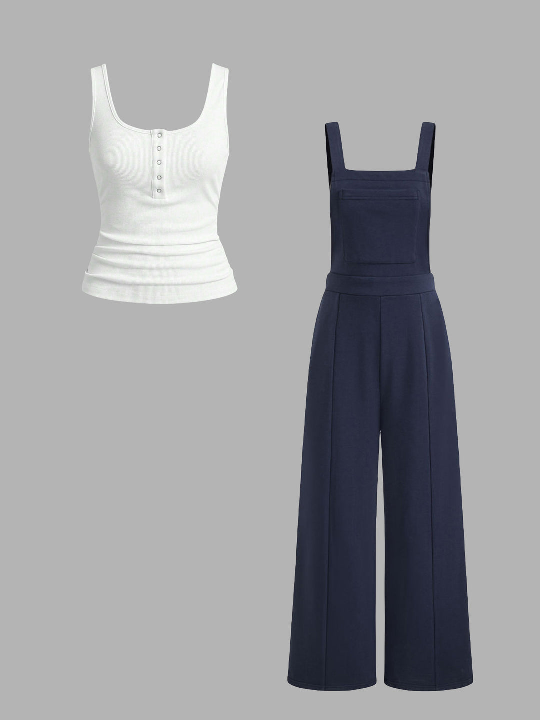 Damen lässiger Tank-Top und weit geschnittenen Latzhose Set Heidi-Mode