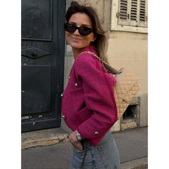 Damen Tweedjacke mit goldenen Knopfdetails Heidi-Mode