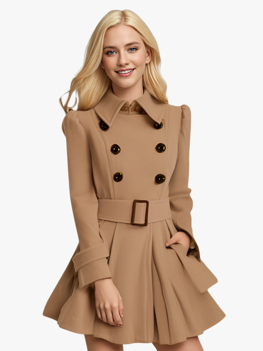 Damen eleganter Trenchcoat mit ausgestelltem Schnitt und französischem Kragen Heidi-Mode