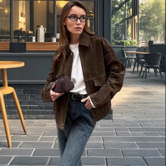 Damen Modische Wildlederjacke im lässigen Stil Heidi-Mode