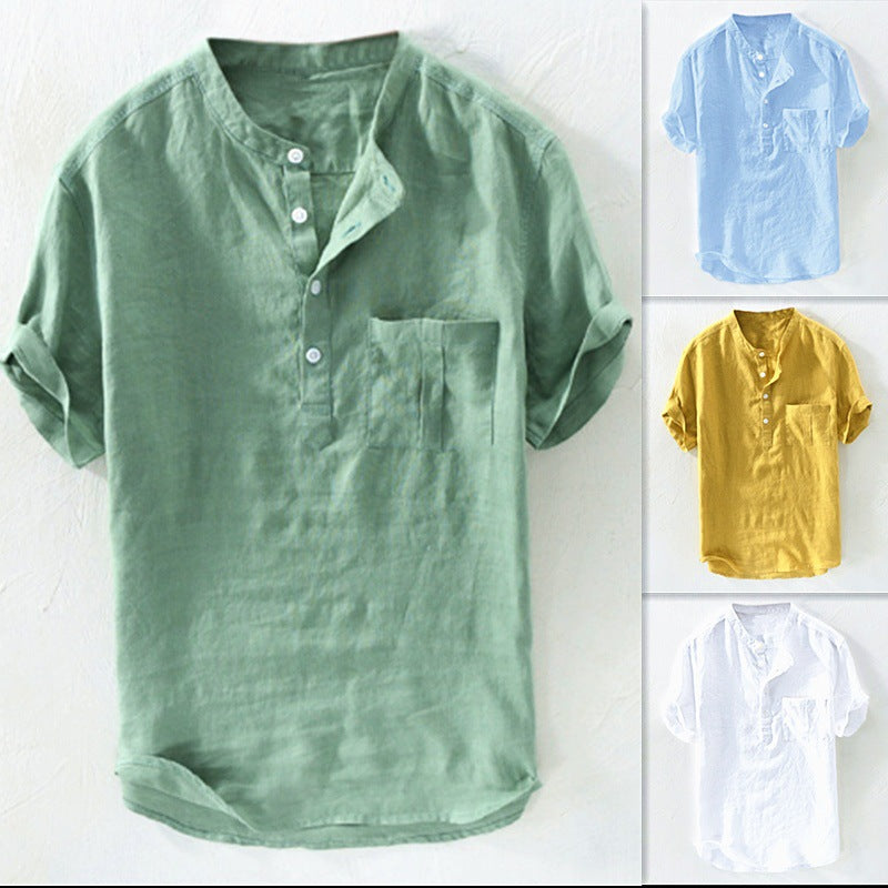 Herren Kurzarm Hemd mit modernem Henley-Ausschnitt und praktischen Brusttasche Heidi-Mode