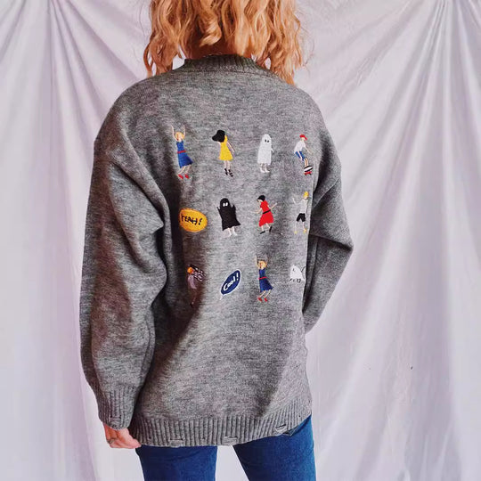 Damen pullover mit bunten Stickmotiven und lässigem Schnitt Heidi-Mode