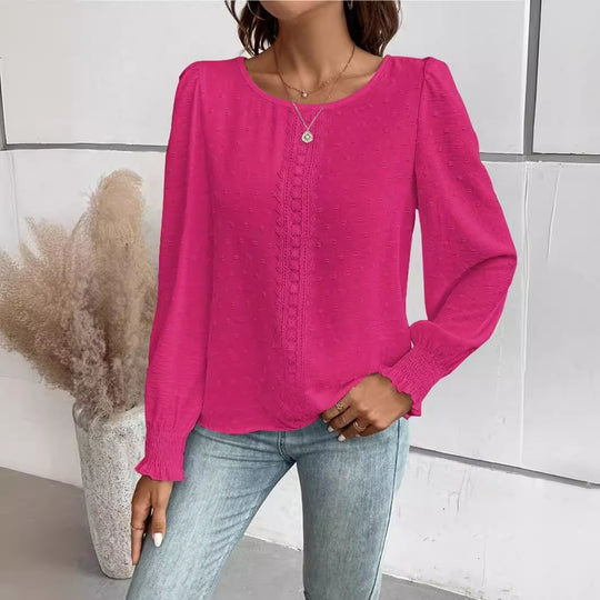 Damen luftige Bluse mit feinem Stickmuster Heidi-Mode