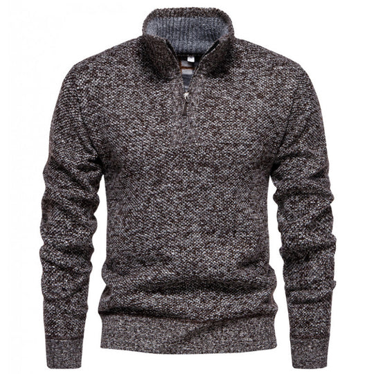 Herren Strickpullover mit halbem Reißverschluss und modischem Strukturdesign Heidi-Mode