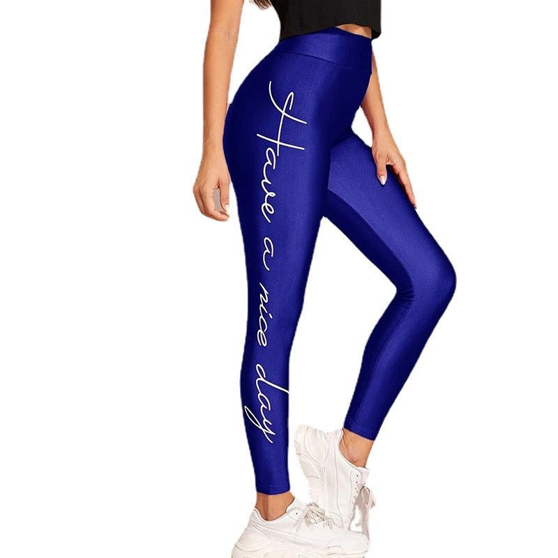 Damen Sportleggings mit inspirierendem Schriftzug und hohem Bund Heidi-Mode