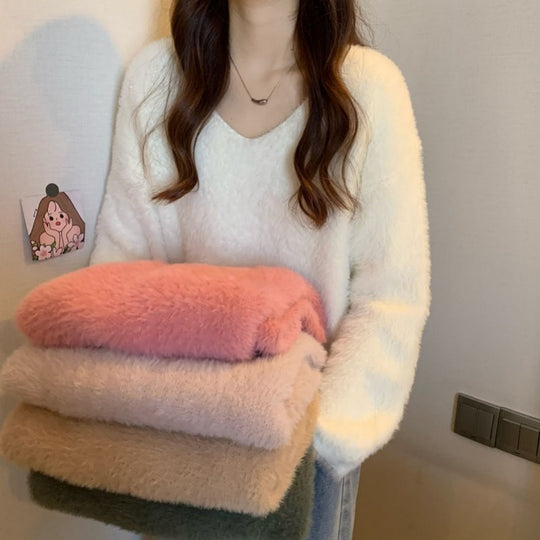 Damen Flauschiger Pullover mit weitem Schnitt Heidi-Mode