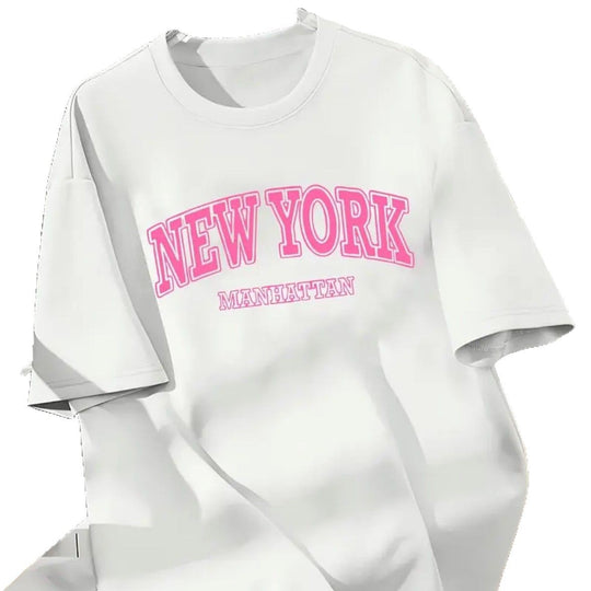 Damen T-Shirt mit gesticktem New York Aufdruck Heidi-Mode