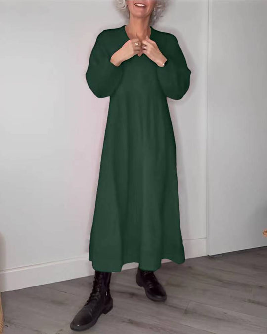 Damen Maxikleid mit elegantem V-Ausschnitt und bequemen langen Ärmeln Heidi-Mode