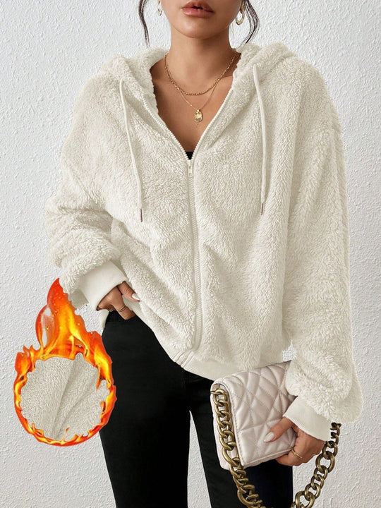 Damen Kuschelige Fleece-Jacke mit Känguru-Tasche und Kapuze Heidi-Mode