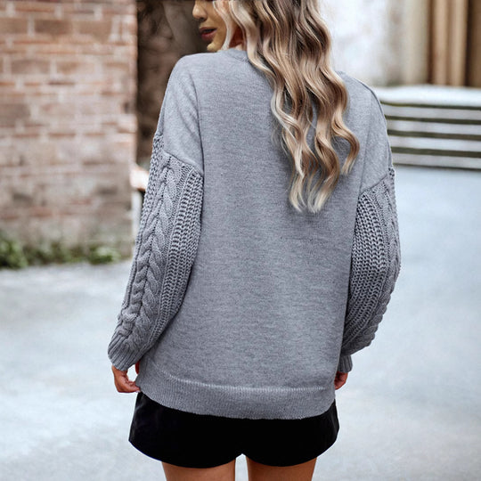 Damen gemütlicher Pullover mit detailreichen Strickärmeln Heidi-Mode
