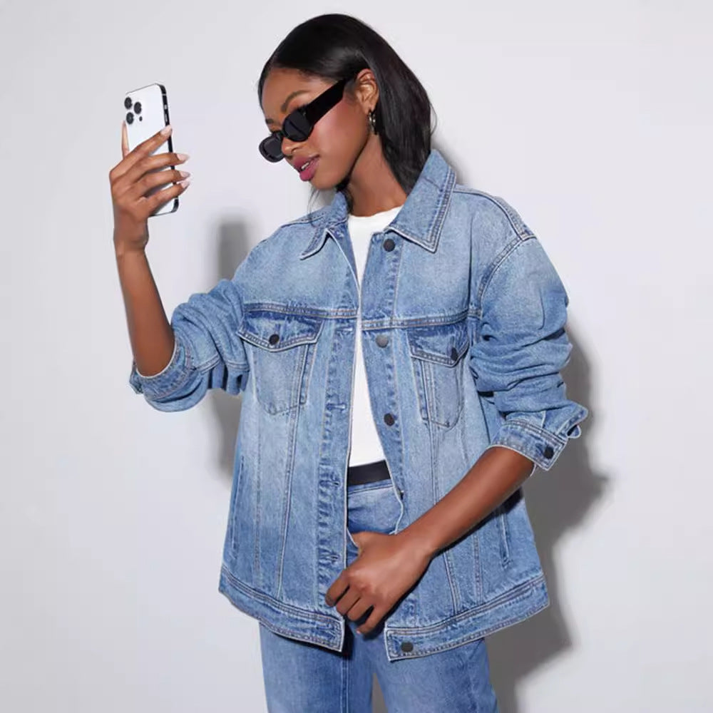 Damen Modische Oversized Jeansjacke mit lässigem Schnitt Heidi-Mode
