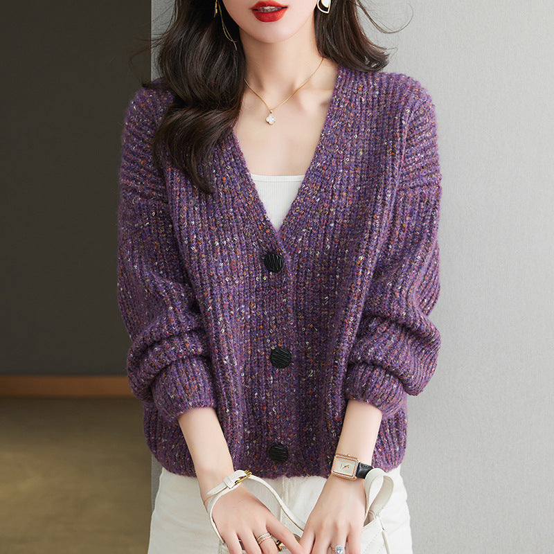 Damen Kuscheliger Grobstrick-Cardigan mit Knopfdetail und weitem Schnitt Heidi-Mode