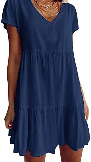 Damen lässiges und leichtes Sommerkleid mit V-Ausschnitt und voluminösem Rock Heidi-Mode