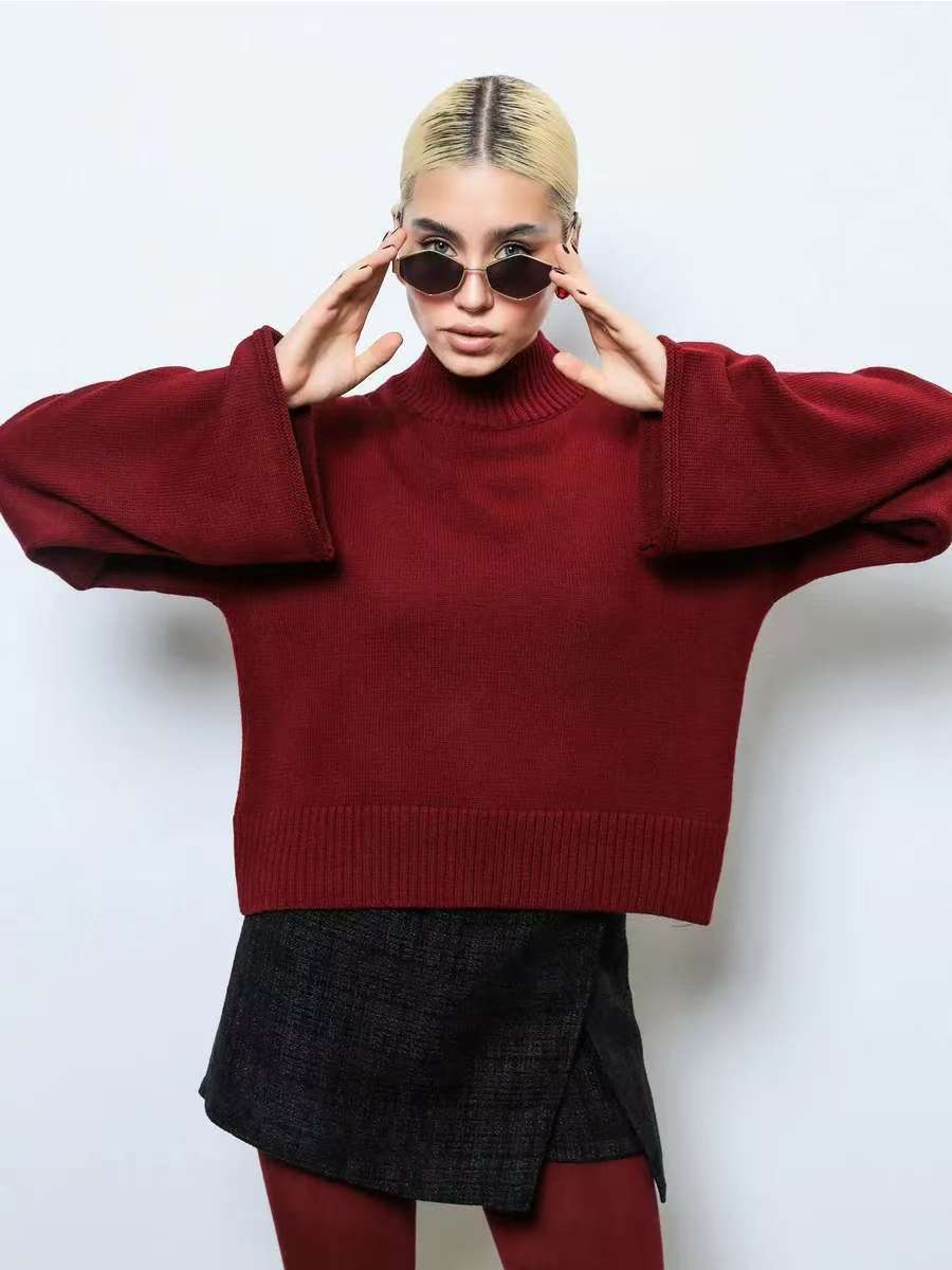 Damen Eleganter Oversized Pullover mit weitem Schnitt und Stehkragen Heidi-Mode