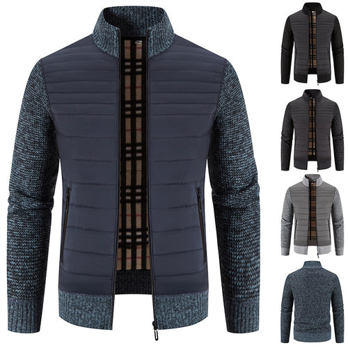 Herren gesteppte Hybridjacke mit Strickärmeln und modernem Stehkragen Heidi-Mode