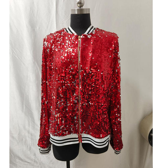 Damen Glitzernde Bomberjacke mit sportlichen Strickdetails Heidi-Mode