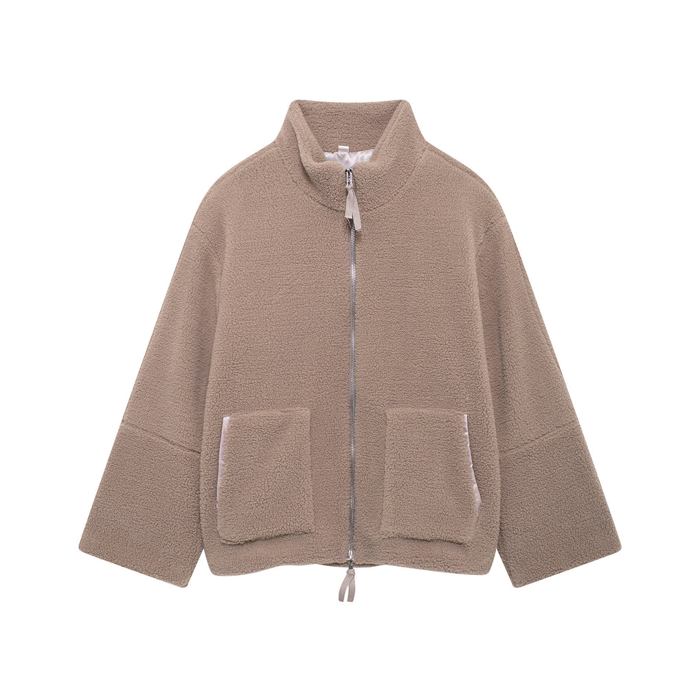 Damen Kuschelige Fleecejacke mit hohe Kragen und praktischen Taschen Heidi-Mode
