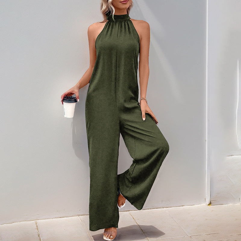 Damen eleganter Jumpsuit mit hohem Kragen und weitem Bein Heidi-Mode