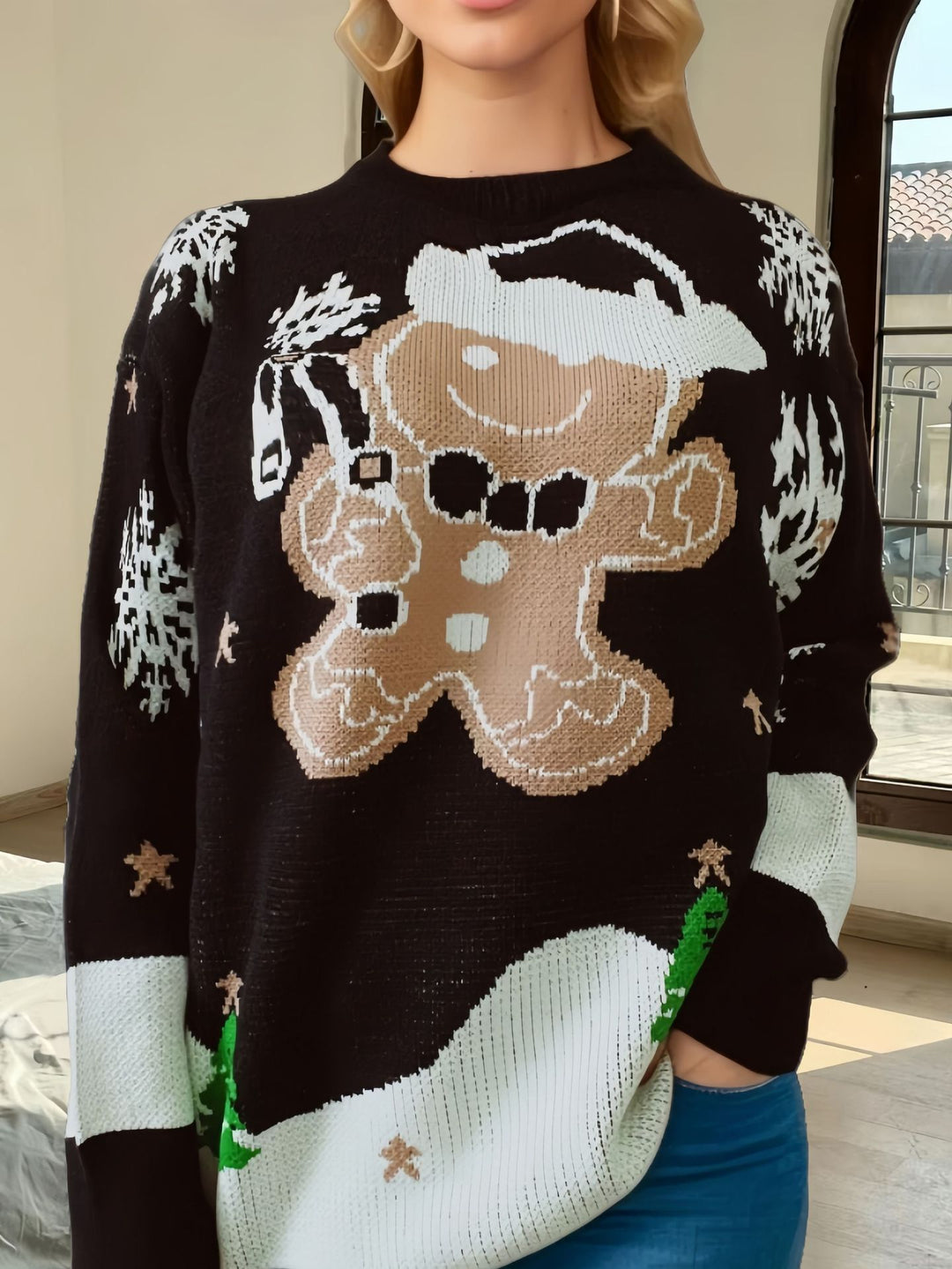 Damen Weihnachtspullover mit festlichem Lebkuchenmotivat Heidi-Mode