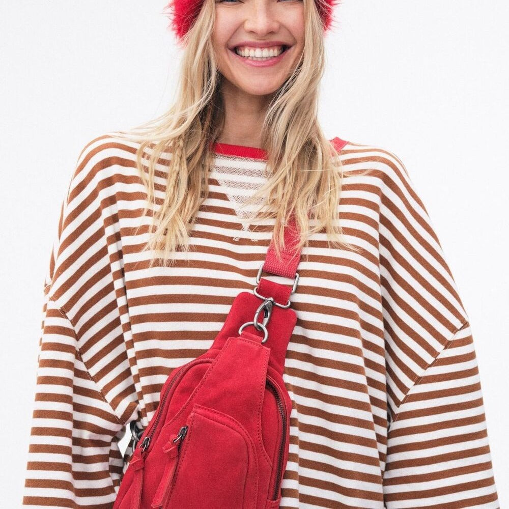 Damen Bequeme Streifenpulli mit Raglanärmeln und elastischen Bündchen Heidi-Mode